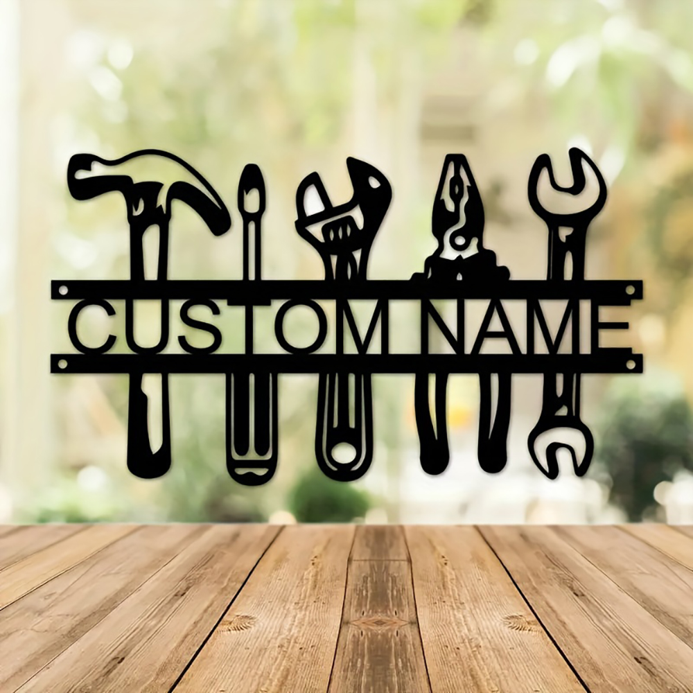 Workshop Tools And Names - Özelleştirilmiş İsimli Endüstriyel Tarz Demir Duvar