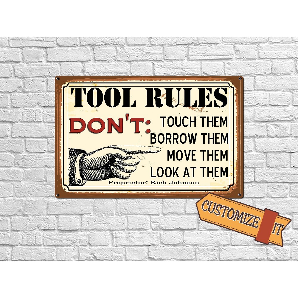 Workshop Tools And Names - 1 adet Kişiselleştirilebilir Alet Kuralı Metal
